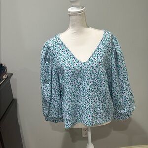 a new day Teal and White Floral Blouse